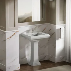 Pedestal/console table bathroom sink basin with single faucet-hole drilling^Kohler Clearance