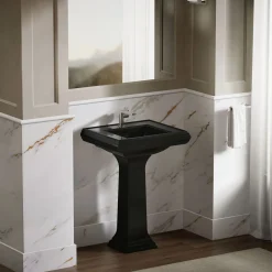 Pedestal/console table bathroom sink basin with single faucet-hole drilling^Kohler Clearance