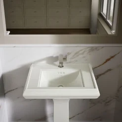 Pedestal/console table bathroom sink basin with single faucet-hole drilling^Kohler Clearance