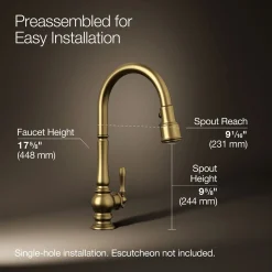 Pull-down kitchen sink faucet with three-function sprayhead^Kohler Discount