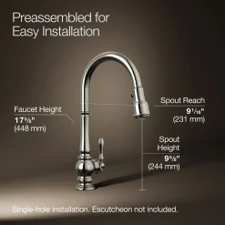 Pull-down kitchen sink faucet with three-function sprayhead^Kohler Discount