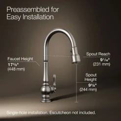 Pull-down kitchen sink faucet with three-function sprayhead^Kohler Discount