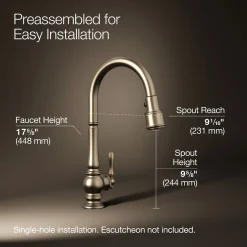 Pull-down kitchen sink faucet with three-function sprayhead^Kohler Discount
