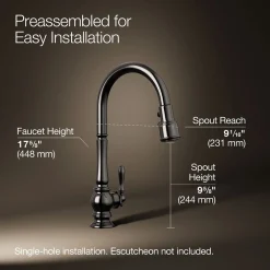 Pull-down kitchen sink faucet with three-function sprayhead^Kohler Discount