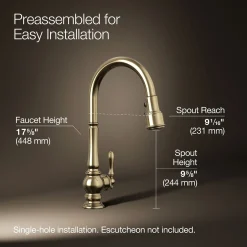Pull-down kitchen sink faucet with three-function sprayhead^Kohler Discount