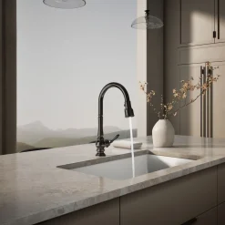 Pull-down kitchen sink faucet with three-function sprayhead^Kohler Discount