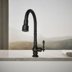 Pull-down kitchen sink faucet with three-function sprayhead^Kohler Discount
