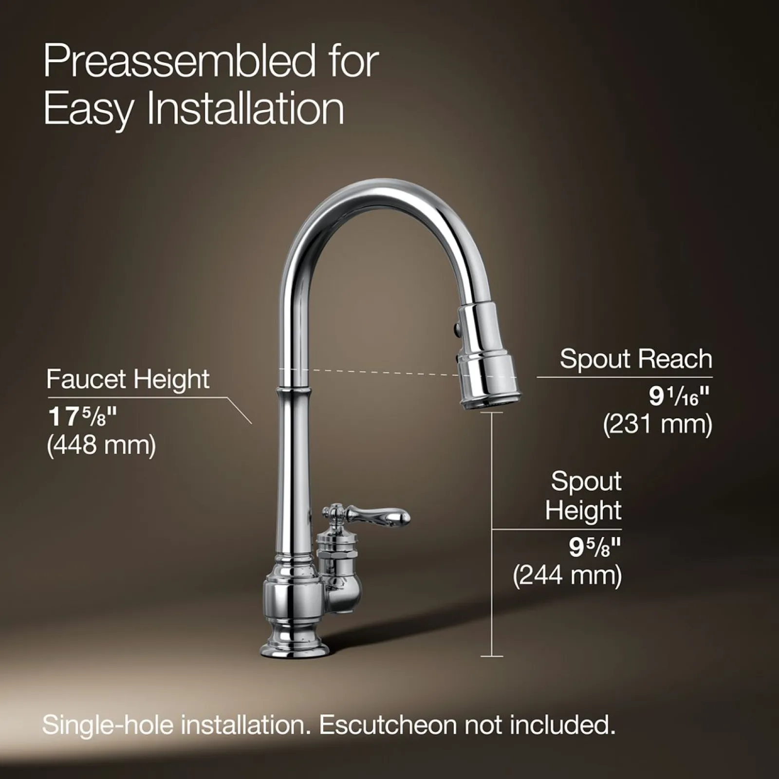 Pull-down kitchen sink faucet with three-function sprayhead^Kohler New