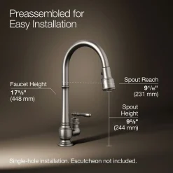 Pull-down kitchen sink faucet with three-function sprayhead^Kohler New