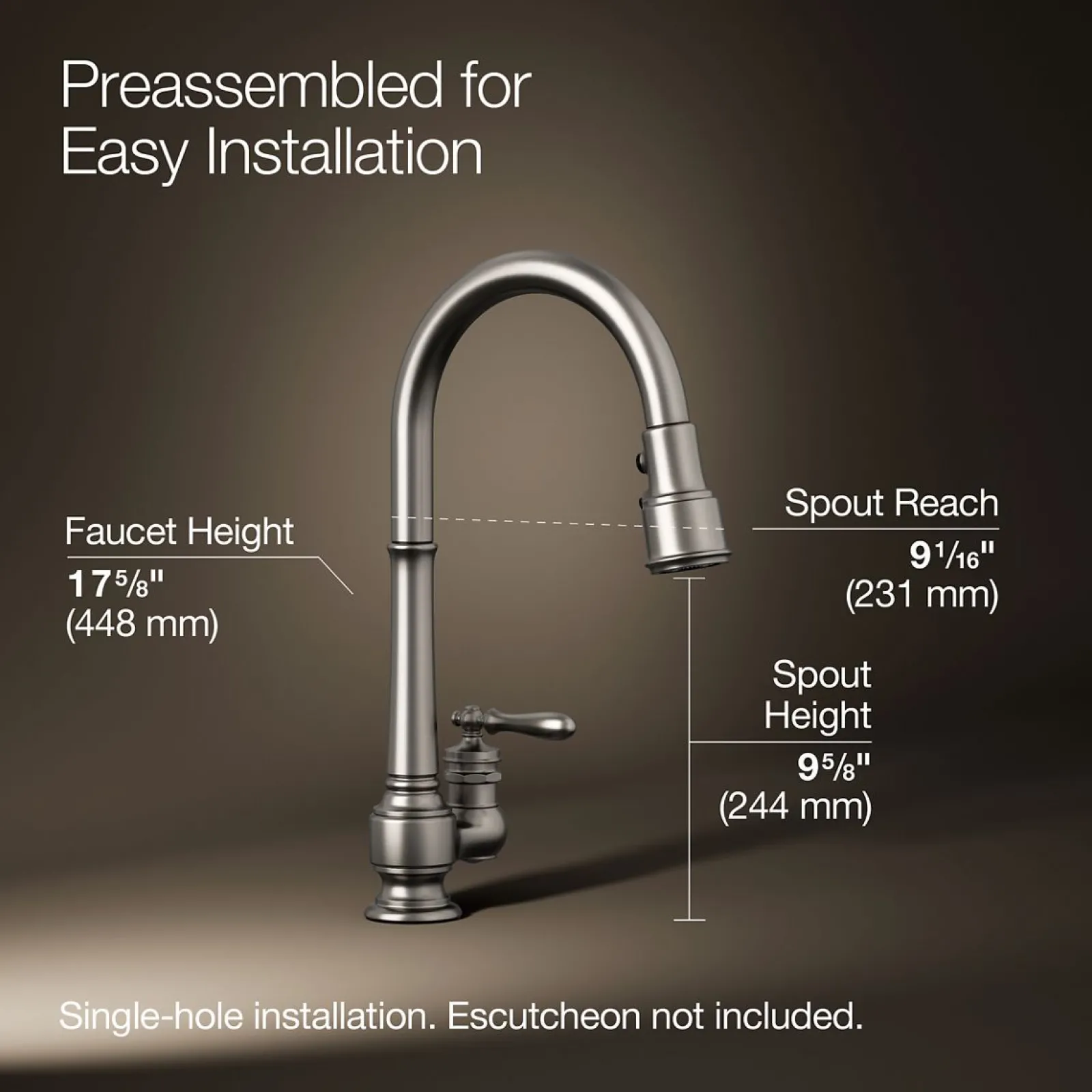 Pull-down kitchen sink faucet with three-function sprayhead^Kohler New