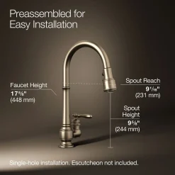 Pull-down kitchen sink faucet with three-function sprayhead^Kohler New