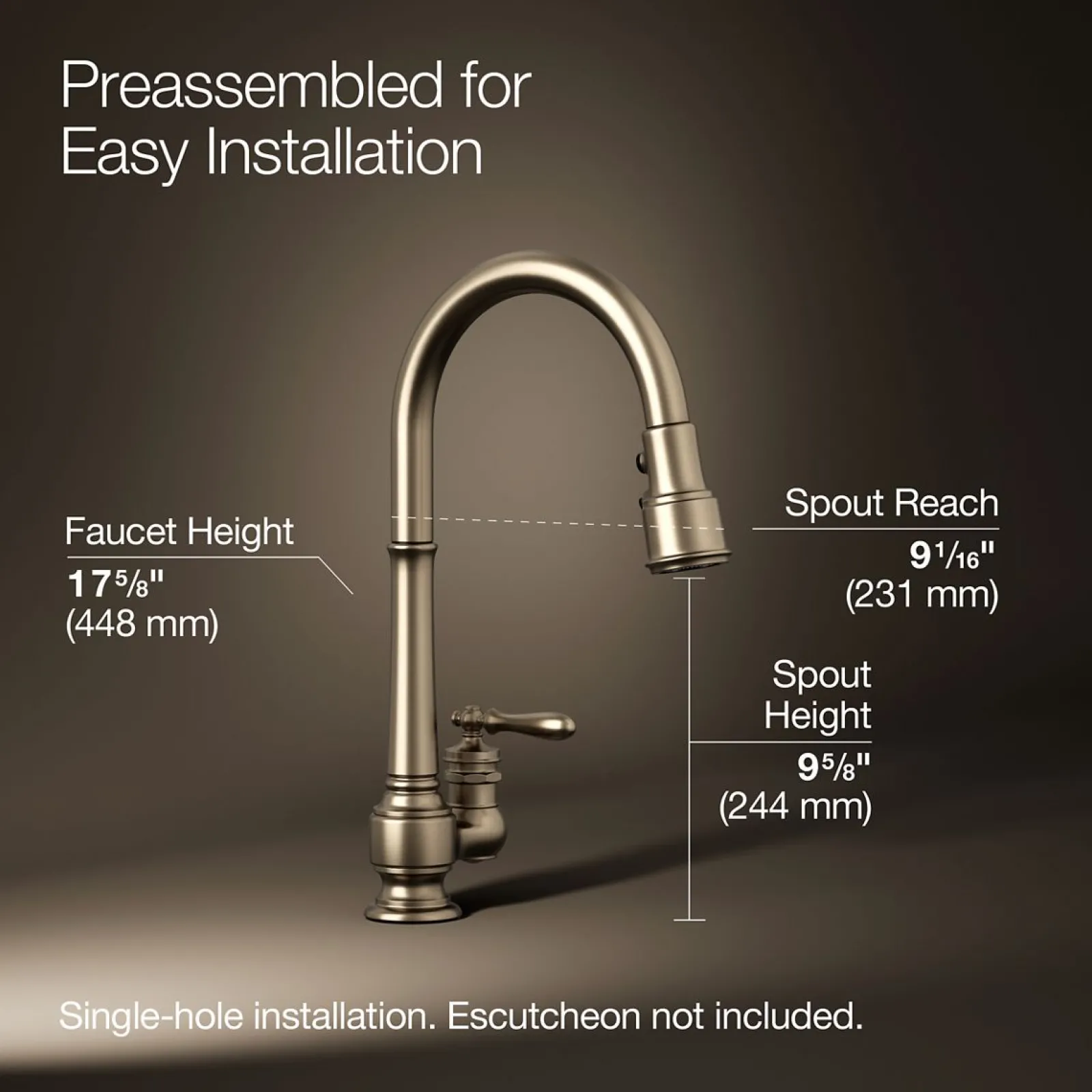 Pull-down kitchen sink faucet with three-function sprayhead^Kohler New