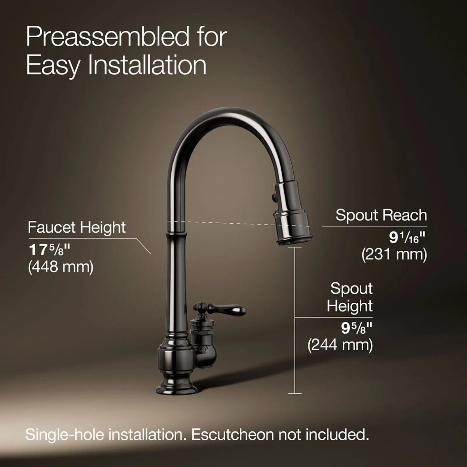 Pull-down kitchen sink faucet with three-function sprayhead^Kohler New