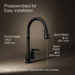 Pull-down kitchen sink faucet with three-function sprayhead^Kohler New