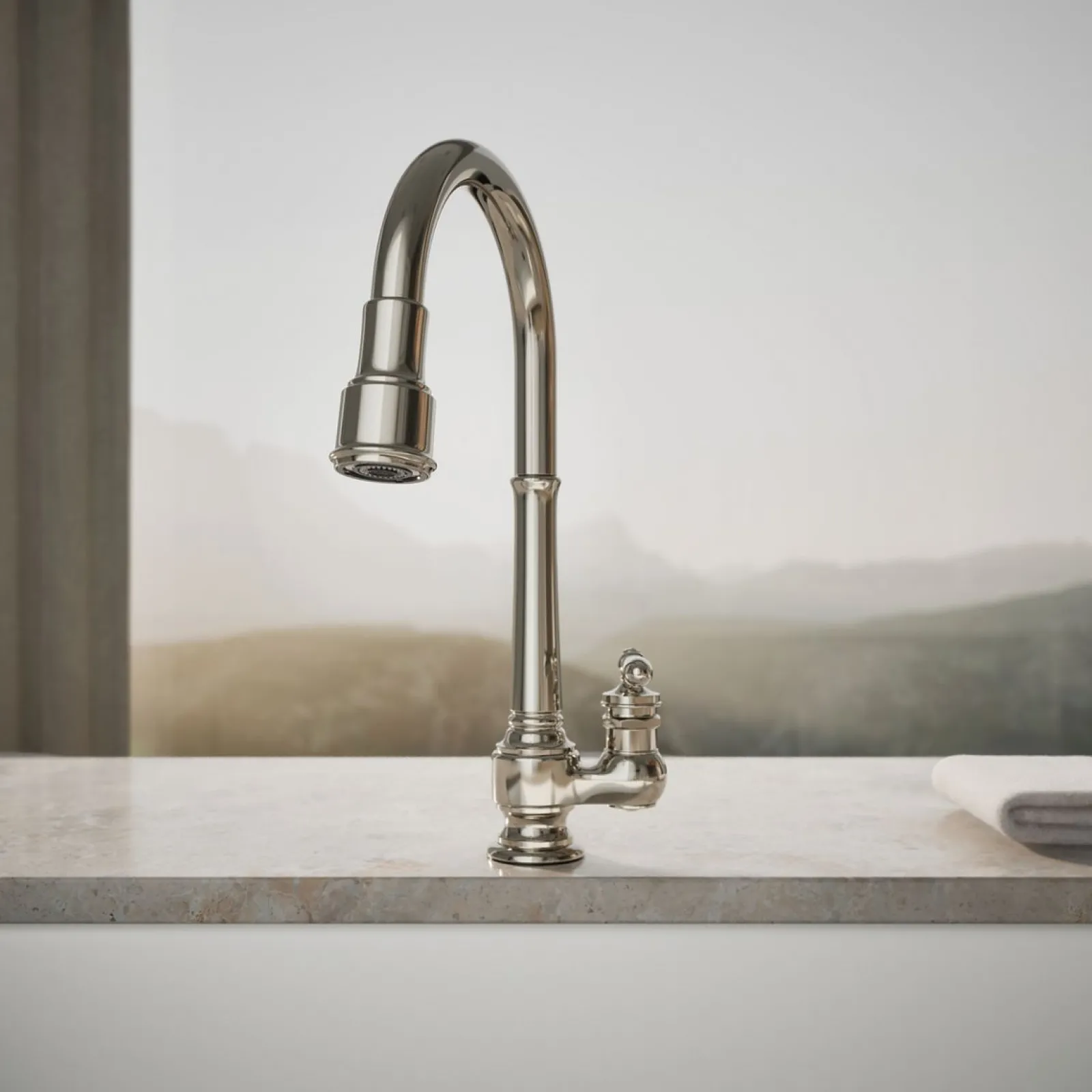Pull-down kitchen sink faucet with three-function sprayhead^Kohler New