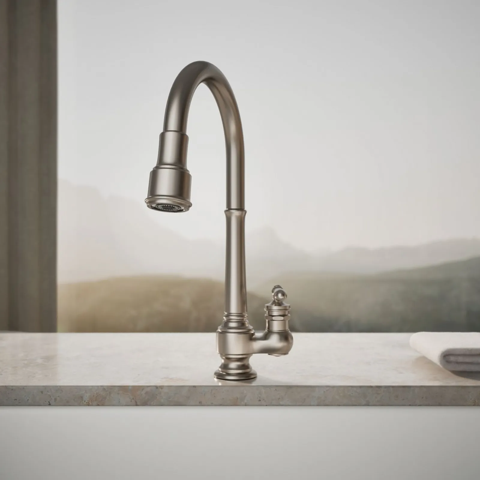 Pull-down kitchen sink faucet with three-function sprayhead^Kohler New
