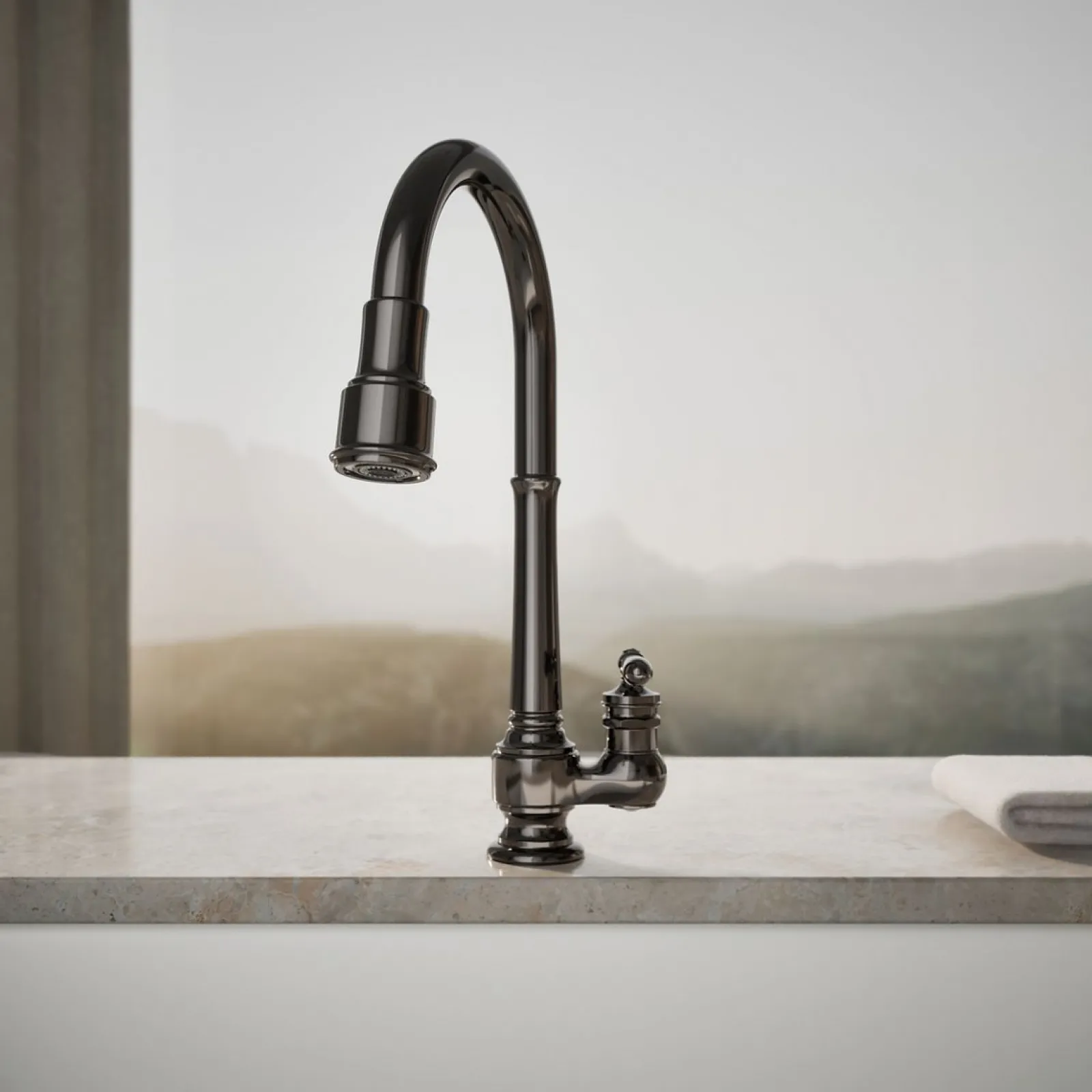 Pull-down kitchen sink faucet with three-function sprayhead^Kohler New
