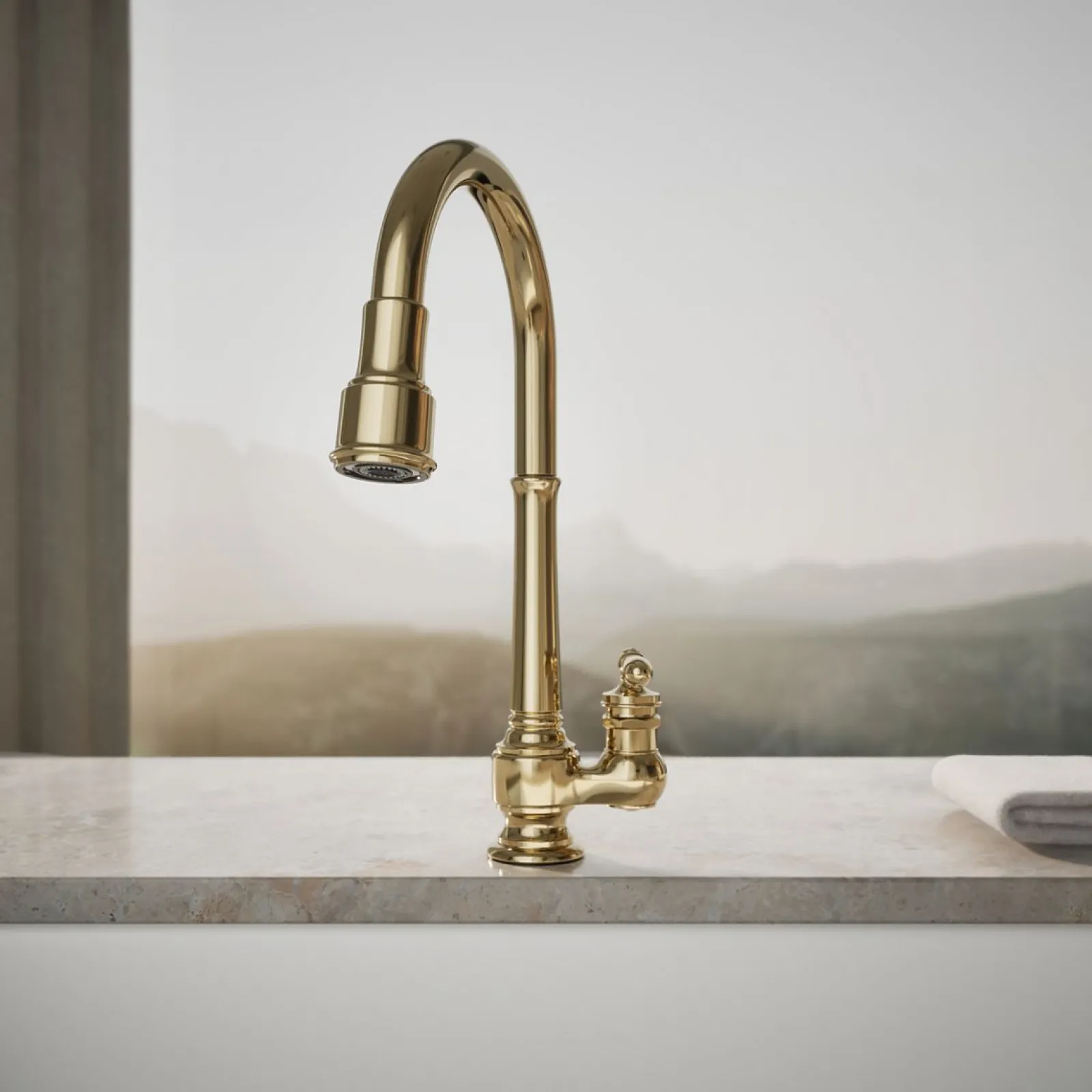 Pull-down kitchen sink faucet with three-function sprayhead^Kohler New