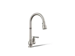 Pull-down kitchen sink faucet with three-function sprayhead^Kohler New