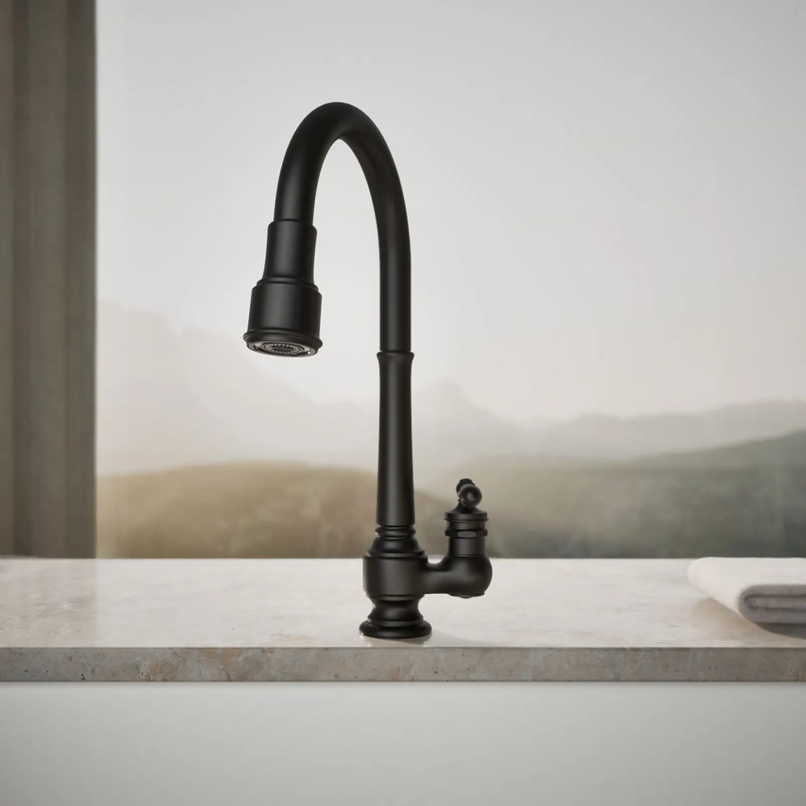 Pull-down kitchen sink faucet with three-function sprayhead^Kohler New