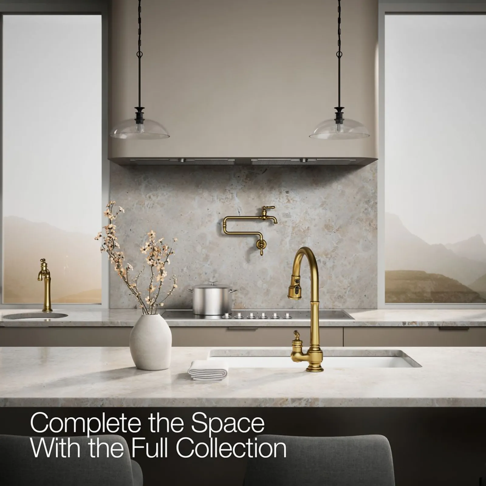 Pull-down kitchen sink faucet with three-function sprayhead^Kohler New