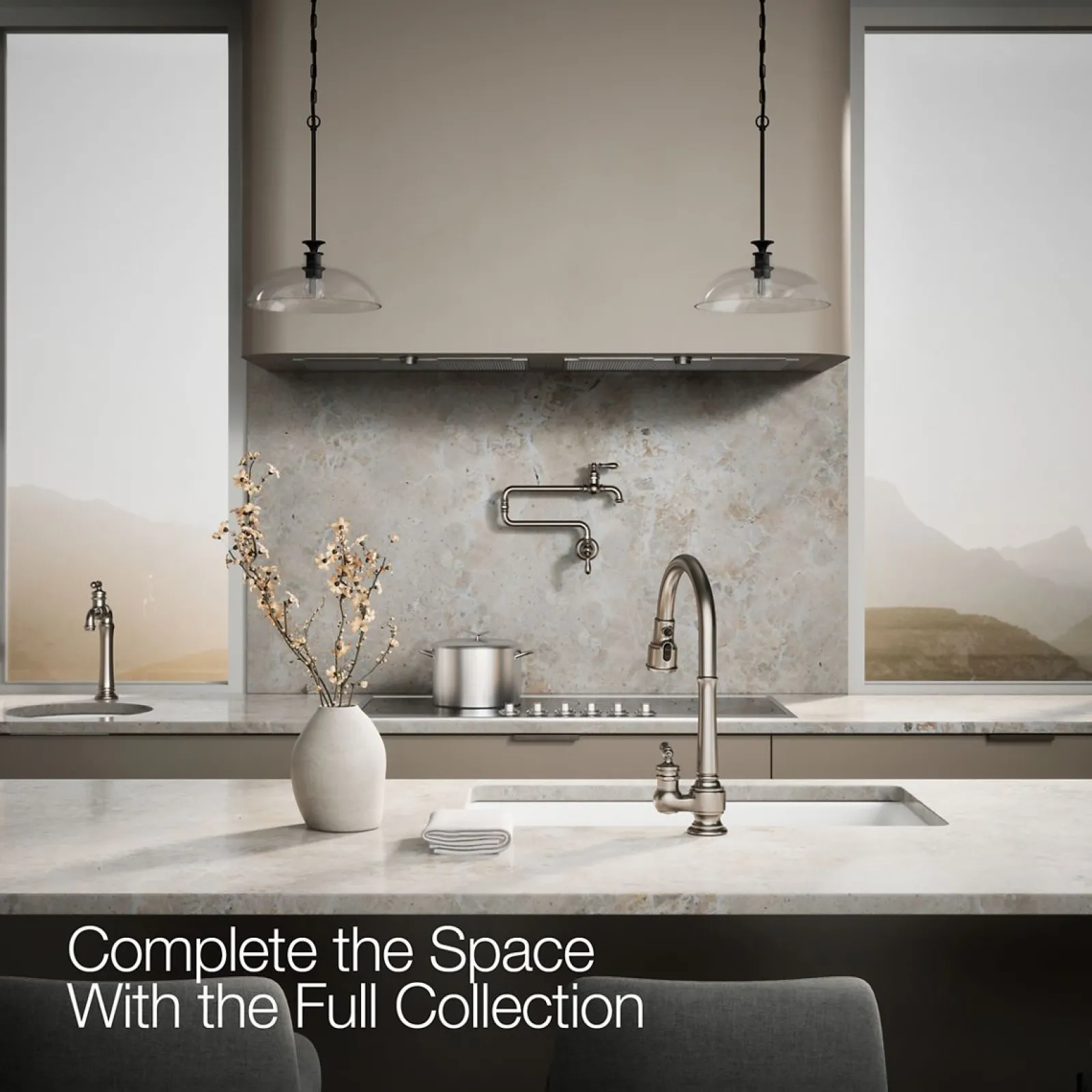 Pull-down kitchen sink faucet with three-function sprayhead^Kohler New