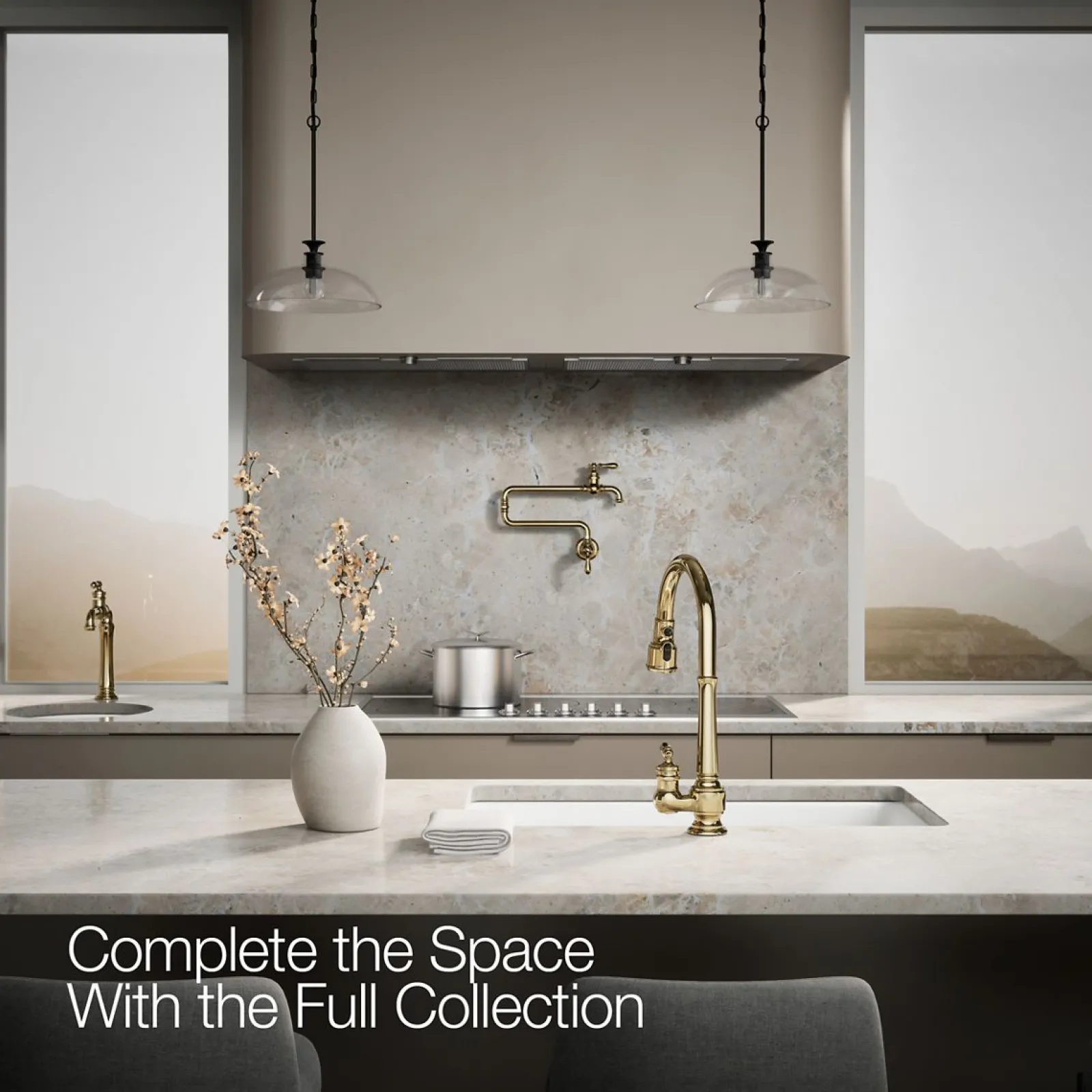 Pull-down kitchen sink faucet with three-function sprayhead^Kohler New