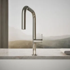 Pull-down kitchen sink faucet with two-function sprayhead^Kohler Discount