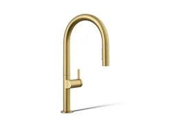 Pull-down kitchen sink faucet with two-function sprayhead^Kohler Hot