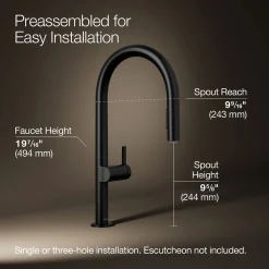 Pull-down kitchen sink faucet with two-function sprayhead^Kohler Hot