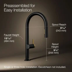 Pull-down kitchen sink faucet with two-function sprayhead^Kohler Hot
