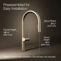 Pull-down kitchen sink faucet with two-function sprayhead^Kohler Hot