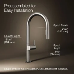 Pull-down kitchen sink faucet with two-function sprayhead^Kohler Hot