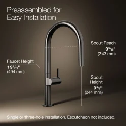 Pull-down kitchen sink faucet with two-function sprayhead^Kohler Hot