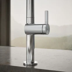Pull-down kitchen sink faucet with two-function sprayhead^Kohler Hot