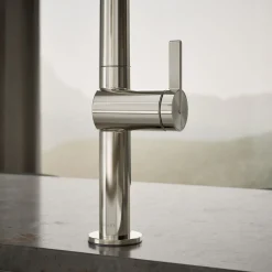Pull-down kitchen sink faucet with two-function sprayhead^Kohler Hot