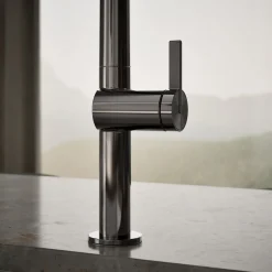 Pull-down kitchen sink faucet with two-function sprayhead^Kohler Hot