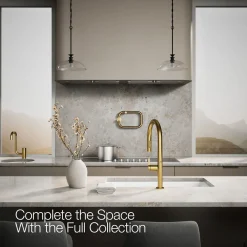 Pull-down kitchen sink faucet with two-function sprayhead^Kohler Hot