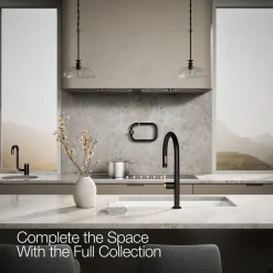 Pull-down kitchen sink faucet with two-function sprayhead^Kohler Hot
