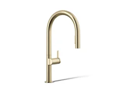 Pull-down kitchen sink faucet with two-function sprayhead^Kohler Hot