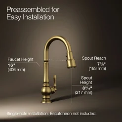 Pull-down kitchen sink faucet with three-function sprayhead^Kohler