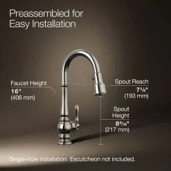 Pull-down kitchen sink faucet with three-function sprayhead^Kohler