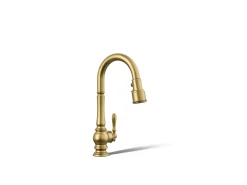 Pull-down kitchen sink faucet with three-function sprayhead^Kohler