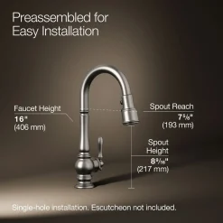 Pull-down kitchen sink faucet with three-function sprayhead^Kohler