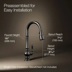 Pull-down kitchen sink faucet with three-function sprayhead^Kohler