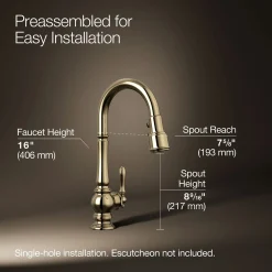 Pull-down kitchen sink faucet with three-function sprayhead^Kohler