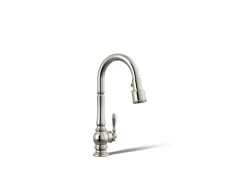 Pull-down kitchen sink faucet with three-function sprayhead^Kohler