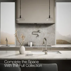 Pull-down kitchen sink faucet with three-function sprayhead^Kohler