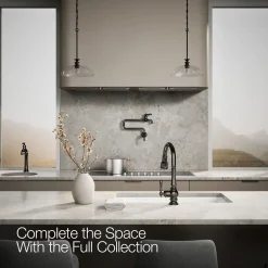 Pull-down kitchen sink faucet with three-function sprayhead^Kohler