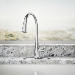 Pull-down kitchen sink faucet with three-function sprayhead^Kohler Clearance